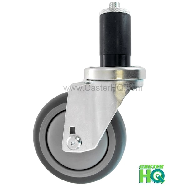 4"x1-1/4" Swivel Caster, Gray Thermo Plastic Rubber Wheel, 1-3/16"